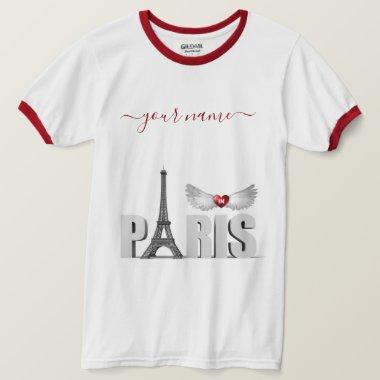Your Name in Paris Eiffel Tower Heart Angel Wings T-Shirt