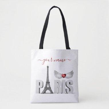 Your Name in Paris Eiffel Tower Heart Angel Wings Tote Bag