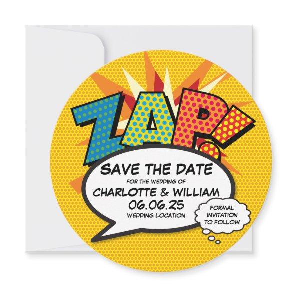 ZAP Save the Date Fun Retro Comic Book Pop Art