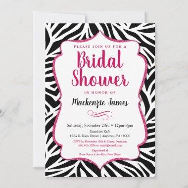 Zebra Bridal Shower Invitations Pink Black White