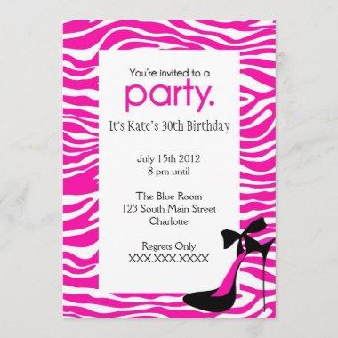 Zebra High Heel Party hot Pink Invitations
