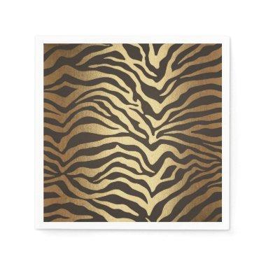 Zebra Print Animal Skin Elegant Modern Glam Gold Paper Napkins
