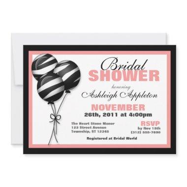 Zebra Print Balloons Pink Bridal Shower Invitations