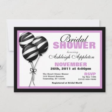Zebra Print Balloons Purple Bridal Shower Invitations