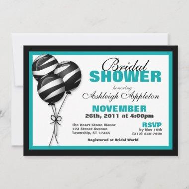 Zebra Print Balloons Teal Bridal Shower Invitations