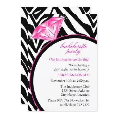 Zebra Print & Ring Bachelorette Party Invitations