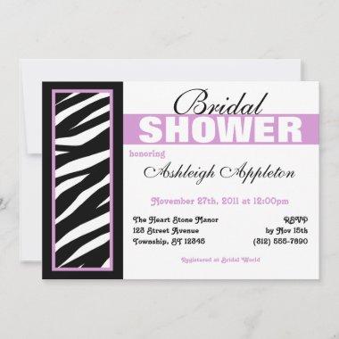 Zebra Print Side Purple Bridal Shower Invitations