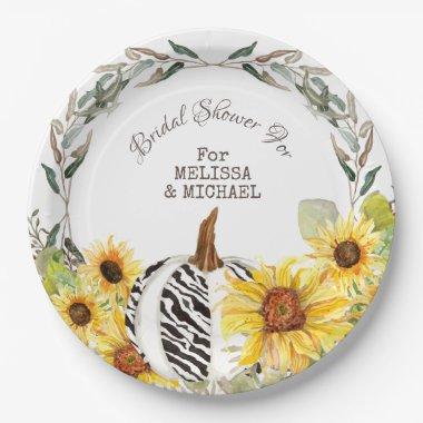 Zebra Pumpkin and Sunflowers Couples Bridal Shower Paper Plates