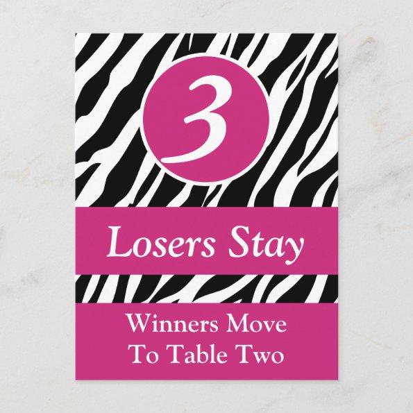 Zebra Wild Animal Print Bunco Table Number Card #3