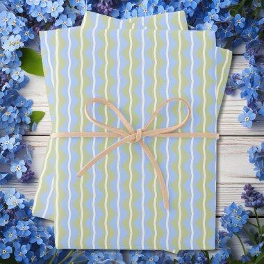 Zigzag Chevron Stripes - Blue,Green and pale Ivory Wrapping Paper Sheets