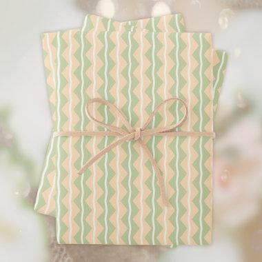 Zigzag Chevron Stripes-Orange,Green and pale Ivory Wrapping Paper Sheets
