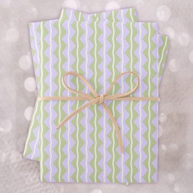 Zigzag Chevron Stripes-Purple,Green and pale Ivory Wrapping Paper Sheets